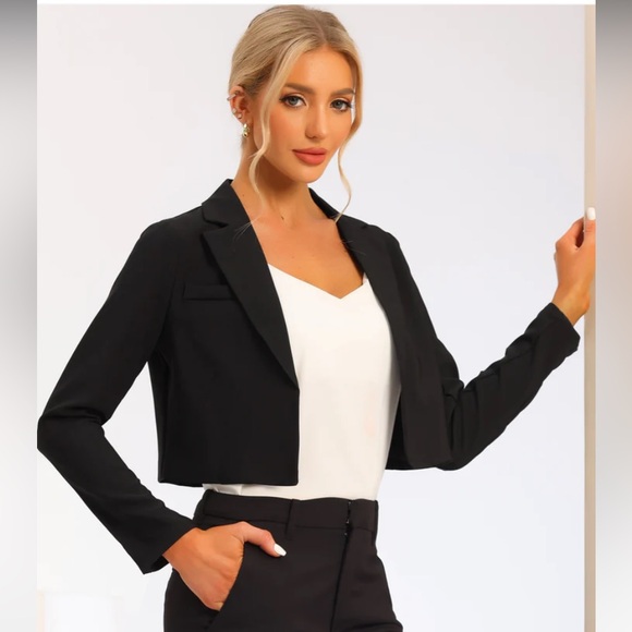 🆕 Allegra K Elegant Black Crop Women's Blazer - Picture 3 of 3